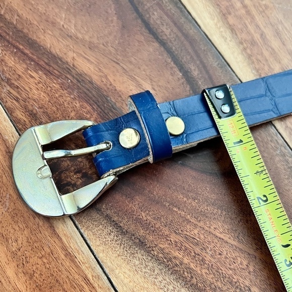 Vintage Faux Leather Blue Thin Belt Faux Alligator Print Classic Chic Retro main image 4